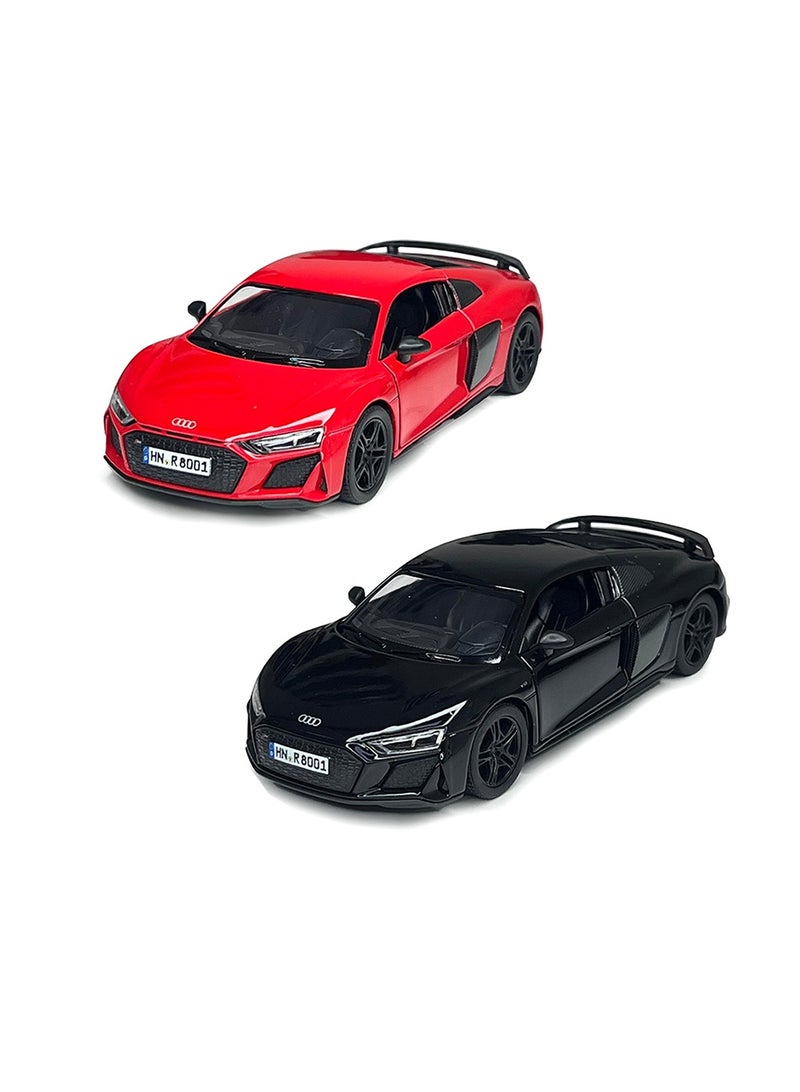 Pack of 2 Pcs 1:36 Scale 2021 Audi R8 Coupe Door Openable Pull Back Action Diecast Model Alloy Metal Toy Car-Assorted Colour