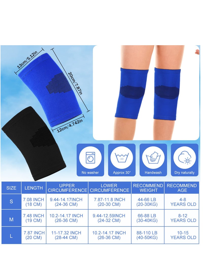 Knee Sleeve for Kids, Knee Brace Knee Support for Children, Knee Compression Sleeve Child Knee Pads for Basketball Volleyball Sports Gymnastics Blue and Black  2 Pairs, M