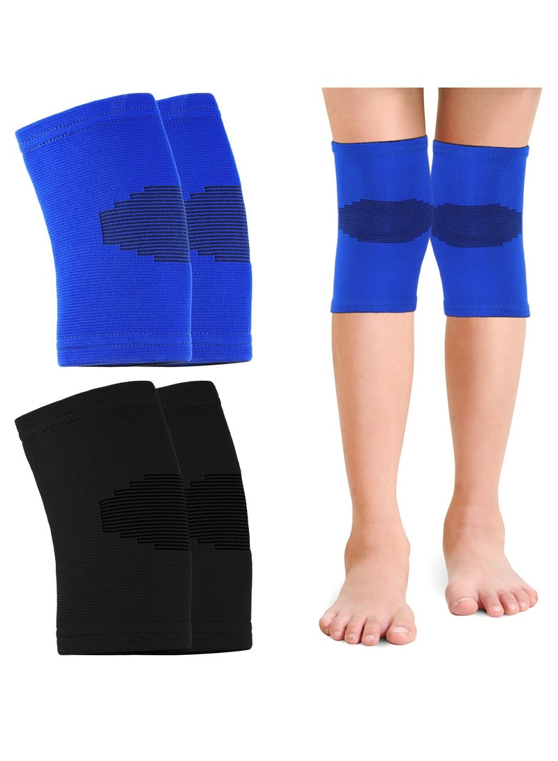 Knee Sleeve for Kids, Knee Brace Knee Support for Children, Knee Compression Sleeve Child Knee Pads for Basketball Volleyball Sports Gymnastics Blue and Black  2 Pairs, M