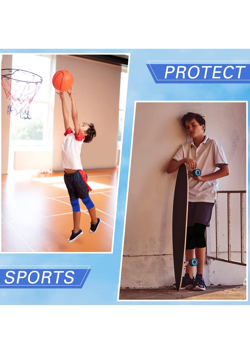 Knee Sleeve for Kids, Knee Brace Knee Support for Children, Knee Compression Sleeve Child Knee Pads for Basketball Volleyball Sports Gymnastics Blue and Black  2 Pairs, M