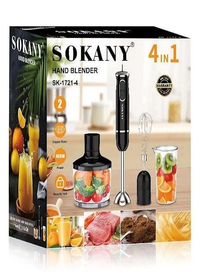 4-in-1 Multifunction Hand Blender Food Processor Electric Chopper 400W SK-1721-4 Black