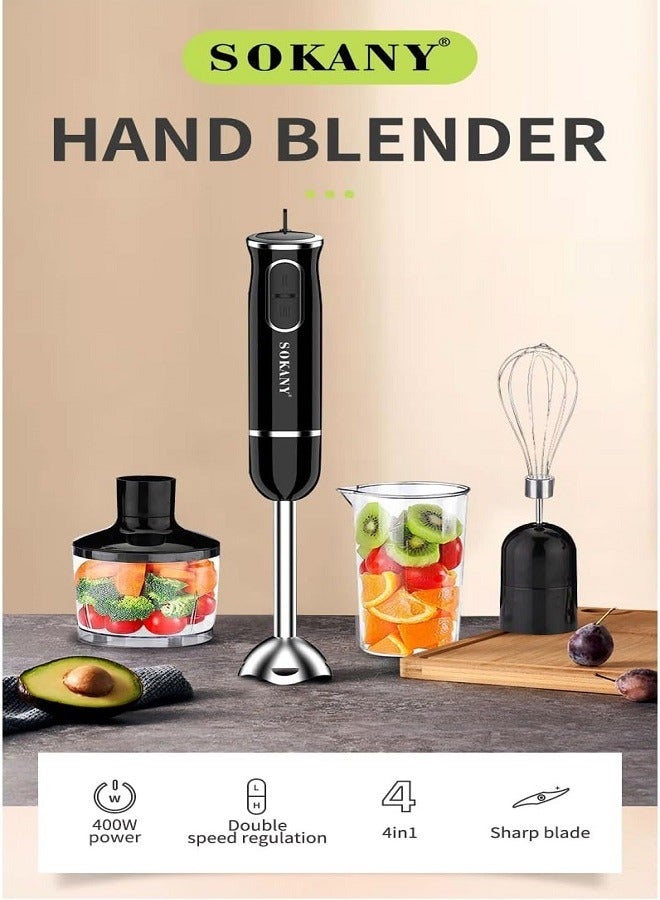 4-in-1 Multifunction Hand Blender Food Processor Electric Chopper 400W SK-1721-4 Black