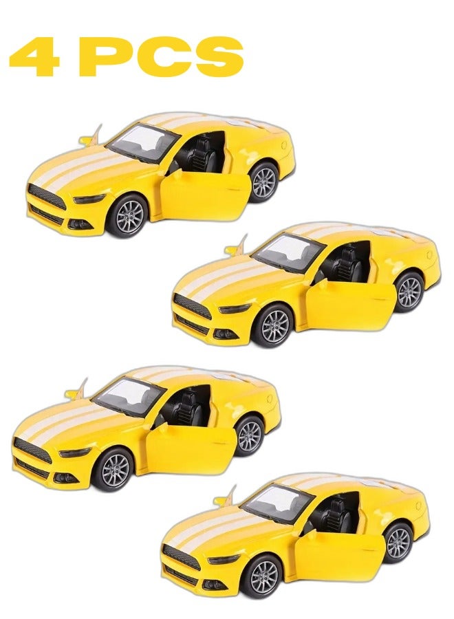 Yellow Thunder 4-Piece Alloy Die Cast Model Car Set with Openable Doors & Pull Back Action for Kids
