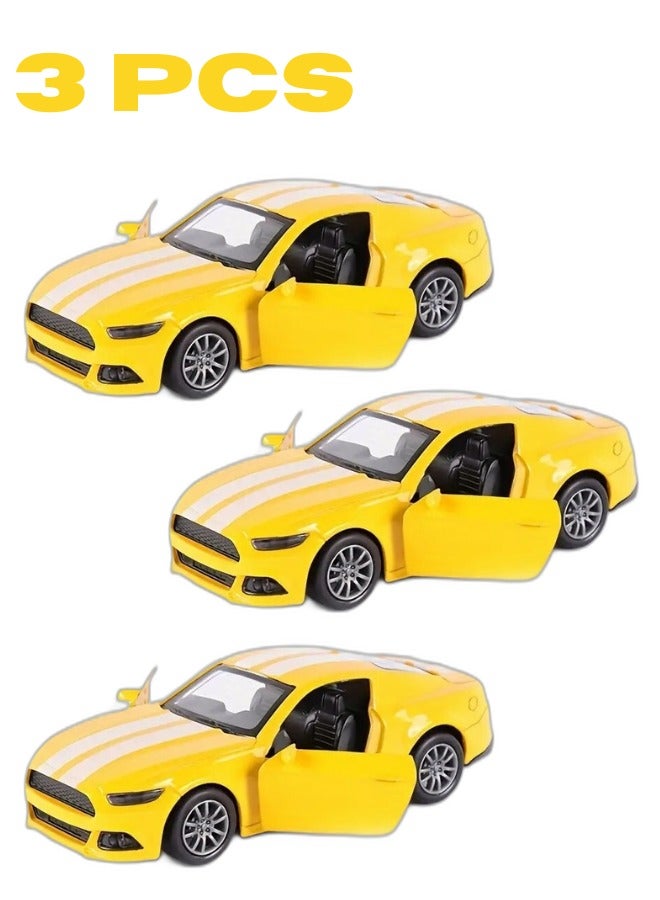Yellow Thunder 3-Piece Alloy Die Cast Model Car Set with Openable Doors & Pull Back Action for Kids