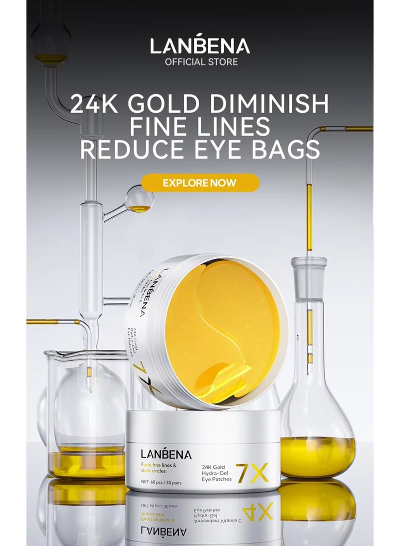 Lanbena 24K Gold Hydra-Gel Eye Patches 60Pcs/30Pairs