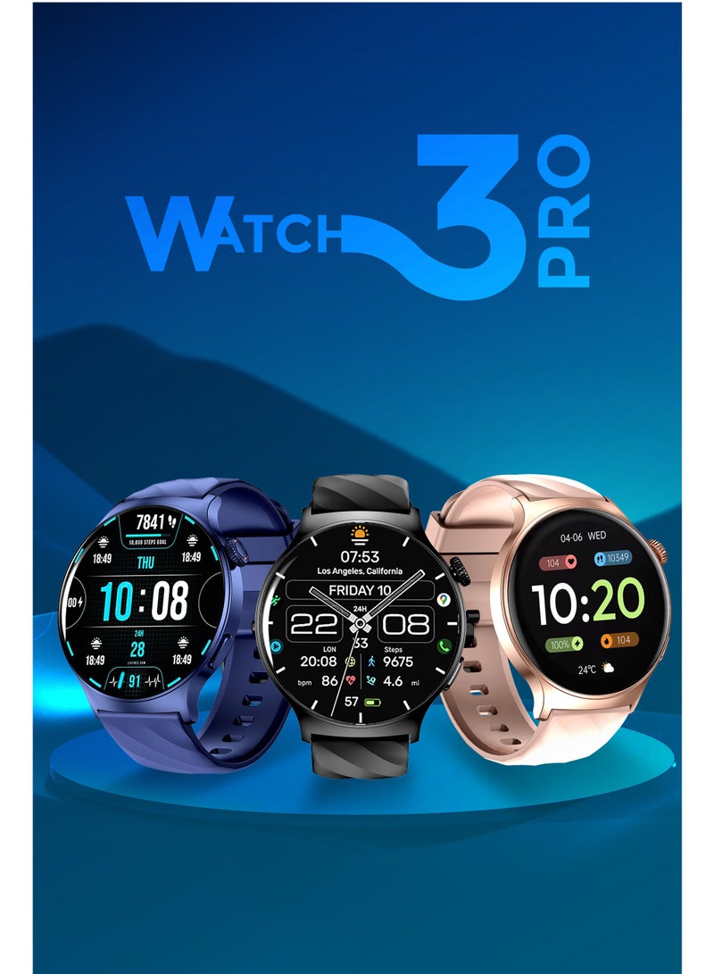 Smart Watch 3 Pro - 1.43” AMOLED Display, Bluetooth Calling, Fitness Tracker, Sports Modes, Heart Rate & Sleep Monitor, IP68 Waterproof, 250mAh Battery, Compatible with Android & iOS