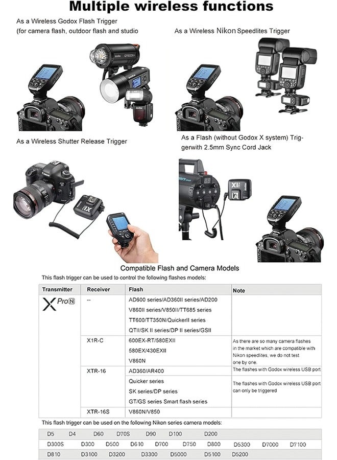 Godox XPro-N TTL Wireless Flash Trigger Transmitter Compatible for Nikon Cameras, 1/8000s HSS Trigger, Large Screen, 11 Customizable Functions, 16 Groups and 32 Channels