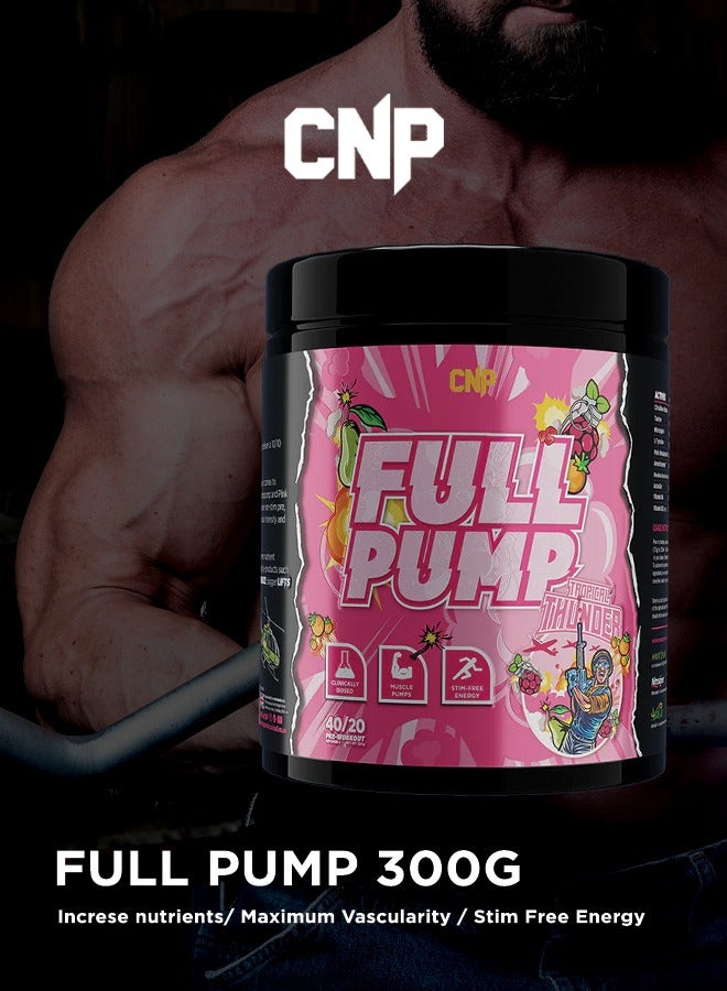 Full Pump Pre-Workout 300g, Tropical Thunder Flavor, High-Stim Energy, Enhanced Nitric Oxide, Muscle Pump Formula