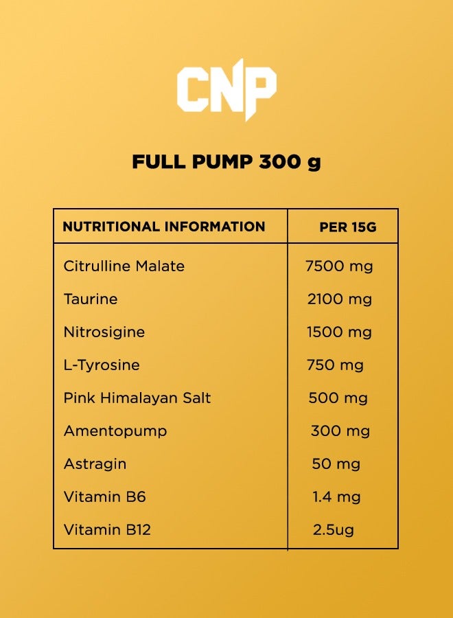 Full Pump Pre-Workout 300g, Tropical Thunder Flavor, High-Stim Energy, Enhanced Nitric Oxide, Muscle Pump Formula