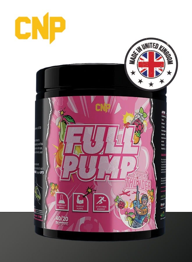 Full Pump Pre-Workout 300g, Tropical Thunder Flavor, High-Stim Energy, Enhanced Nitric Oxide, Muscle Pump Formula