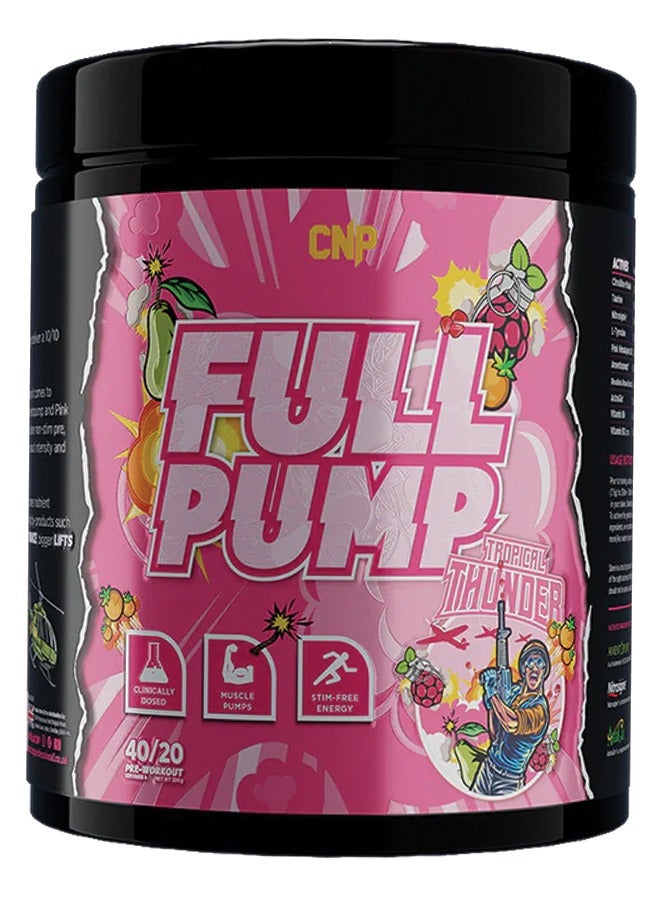 Full Pump Pre-Workout 300g, Tropical Thunder Flavor, High-Stim Energy, Enhanced Nitric Oxide, Muscle Pump Formula