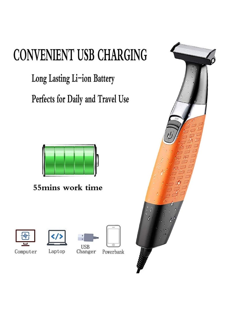 KM-1910 Professional Waterproof USB Rechargeable Body And Beard Trimmer And Hair Remover For Eyebrows, Facial Hair For Men And Women, Orange Color Saudi Version