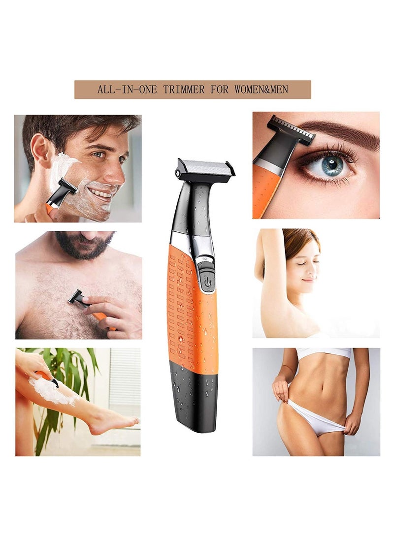 KM-1910 Professional Waterproof USB Rechargeable Body And Beard Trimmer And Hair Remover For Eyebrows, Facial Hair For Men And Women, Orange Color Saudi Version