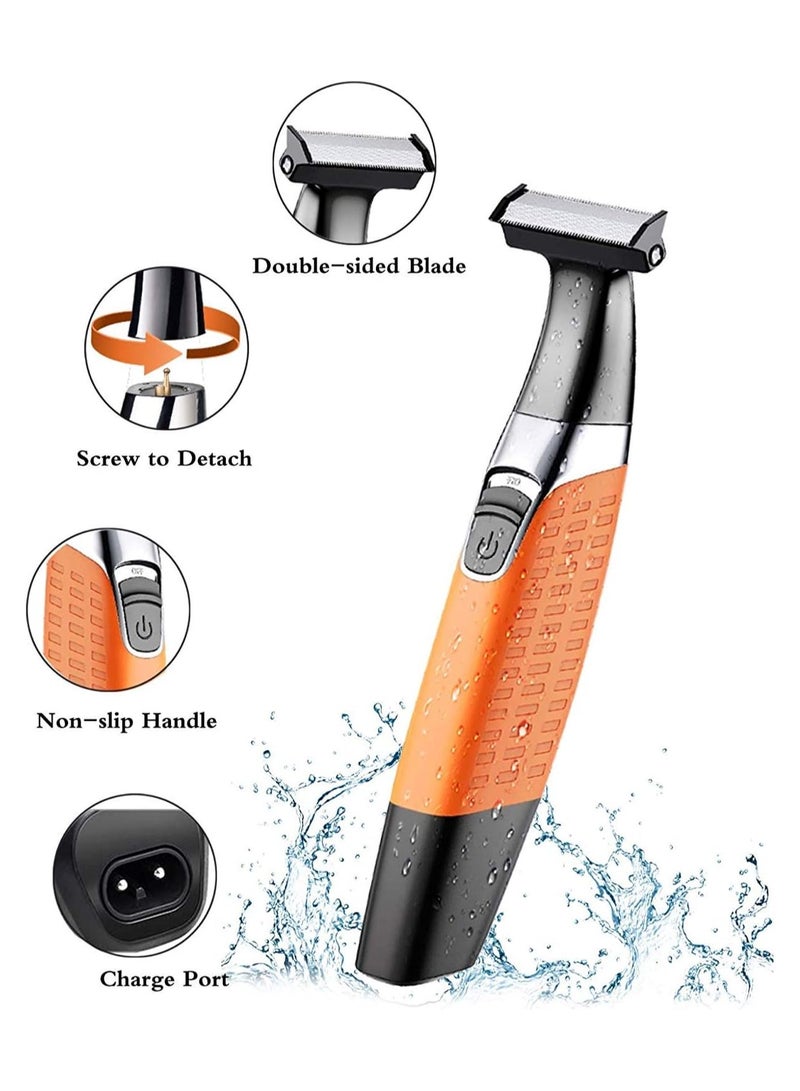 KM-1910 Professional Waterproof USB Rechargeable Body And Beard Trimmer And Hair Remover For Eyebrows, Facial Hair For Men And Women, Orange Color Saudi Version