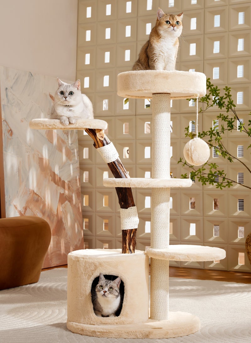 SOPAPETS High-End Medium Cat Tree Tower, Top Bed, Multi-Platforms,  Scratching Posts, Cat Condo, Pendant Ball Toy, Super Stable (60*48*117cm)