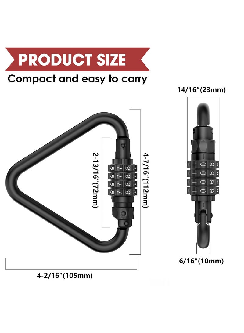 Combination Locks, Heavy Duty Carabiner Clip, 4-Digit Triangles-Shaped Code Combo Lock for Looped Bike Security Cable Lock, Suitcase Luggage, Travel Baggage Backpack Lock (1, Black)