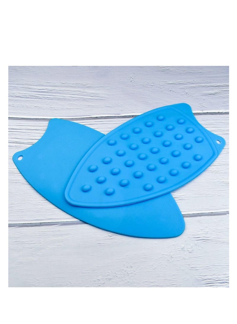 Silicone Iron Rest Pads, Multipurpose Iron Hot Resistant Mat Protective Pads for Ironing Board, Silicone Heat Resistant Mat for Flat Irons, Curling Irons, Blue, 2 Pcs