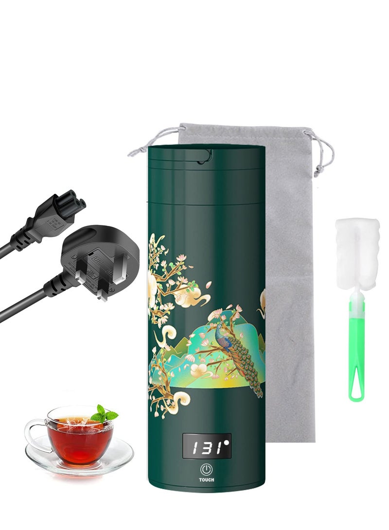 Portable Travel Kettle with 4 Temperature Settings Travel Electric Tea Kettle 304 Stainless Steel Personal Hot Water Boiler Auto Off Small Kettle for Travel and Coffee Gift Women Green Peacock