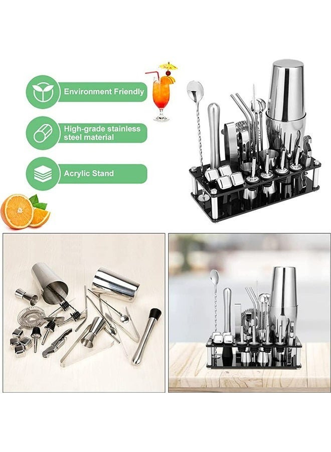 23-Piece Cocktail Shaker Set Boston Stainless Steel Bartender Kit Silver/Black 14x10.5x28cm