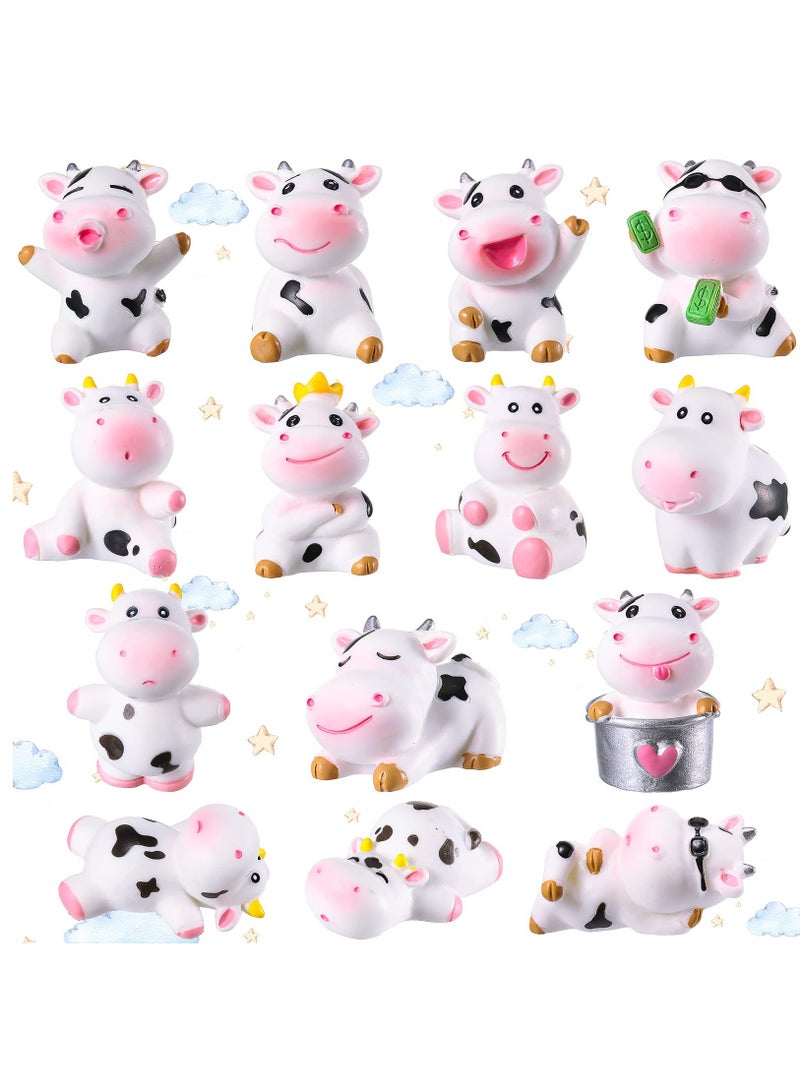 Cute Cow Animal Decoration, Mini Cartoon Doll Resin Toy, Cow Ornament for Cake Garden Party Home Miniature Moss Landscape, DIY Craft Accessories 14pcs