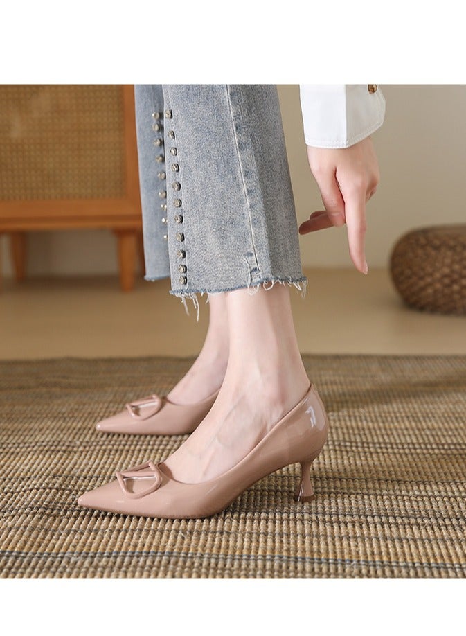 New Pointed Leather High-Heeled Shoes Slim Heels