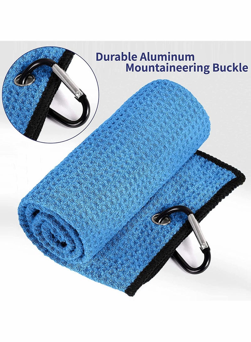 3 Pack Golf Towel, Sports Towel with Heavy Duty Carabiner Clip, Premium Microfiber Fabric Waffle Pattern Towel for Yoga, Golf, Gym, Camping, Running (Blue, Black, Gray)