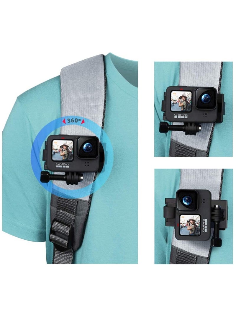 Backpack Strap Mount Adjustable Camera Shoulder Mount, Which Compatible with GoPro Hero 9 8 7 6 5 4 Black, Session, Insta 360 One R, DJI Osmo Action and Most Action Camera