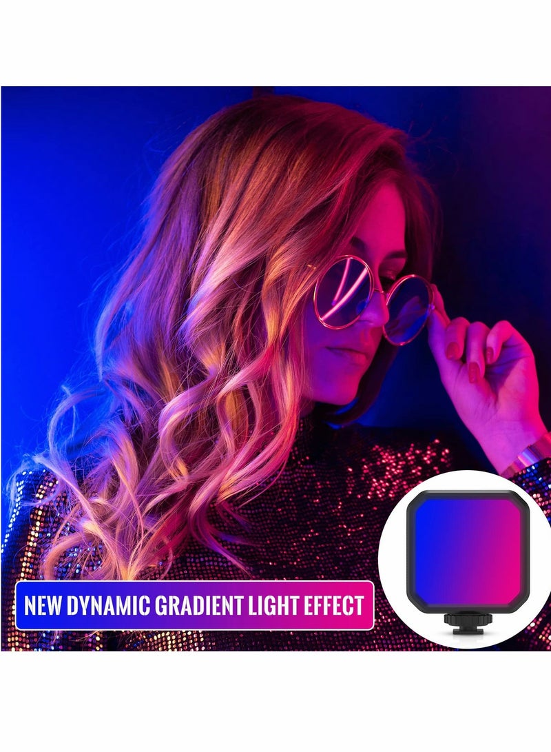 RGB LED Video Light,with Remote Control, 360°Full Color Camera Light with 3 Cold Shoe, 2000mAh Rechargeable Photography Light 3000k-7000K Dimmable Panel Lamp for YouTube/TikTok/Vlog/Photography