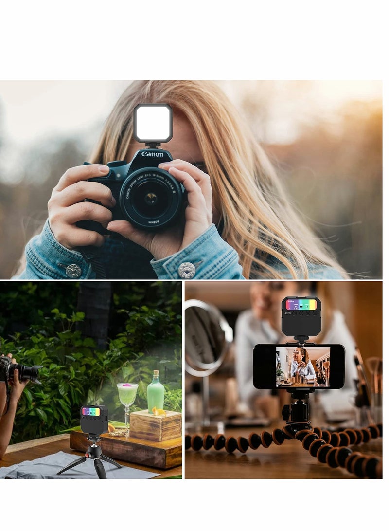 RGB LED Video Light,with Remote Control, 360°Full Color Camera Light with 3 Cold Shoe, 2000mAh Rechargeable Photography Light 3000k-7000K Dimmable Panel Lamp for YouTube/TikTok/Vlog/Photography