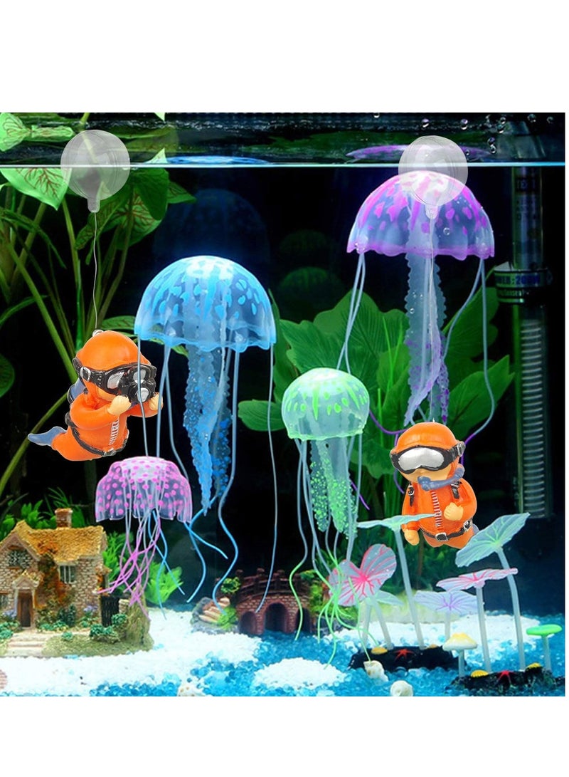 Floating Fish Tank Decorations, Lovely Diver Fish Tank Aquarium Decorations, Floating Device Fish Tank Accessories for All Kinds of Fish Tanks Orange, 2Pcs