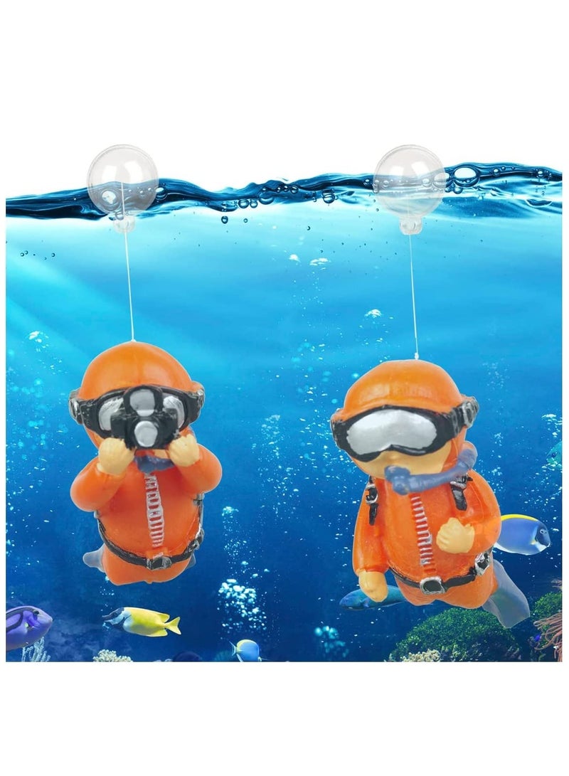 Floating Fish Tank Decorations, Lovely Diver Fish Tank Aquarium Decorations, Floating Device Fish Tank Accessories for All Kinds of Fish Tanks Orange, 2Pcs