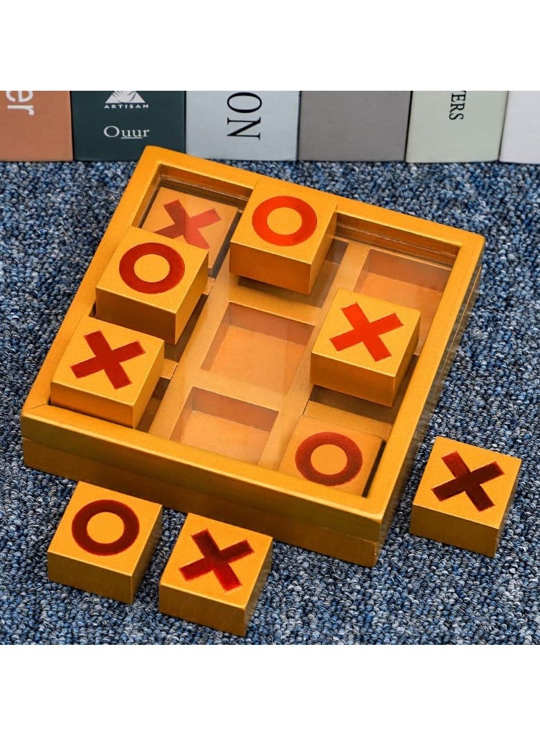 Tic Tac Toe Game Toy, Classic Wooden Checkerboard Educational Family Game Toys Set with Storage Box for Table, Decorations, Living Room, Tabletop Game for Adults and Kids