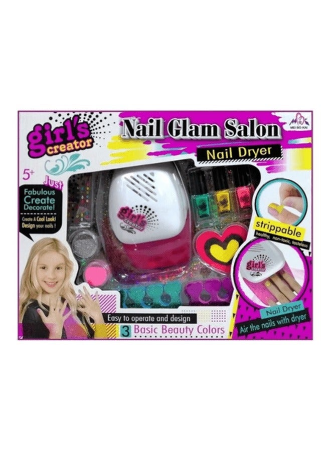 Nail Glam Salon with Nail Dryer Sweet Colors and Accessories Set for Ages 3+