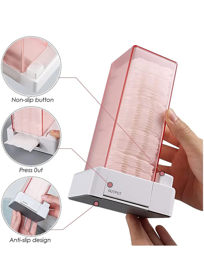 Automatic Cotton Pad Dispenser, Square Press Out Cosmetic Cotton Pad Holder and Organizer, Lint-Free Nail Wipes with Dispenser, Vanity Makeup Organizer (Pink)