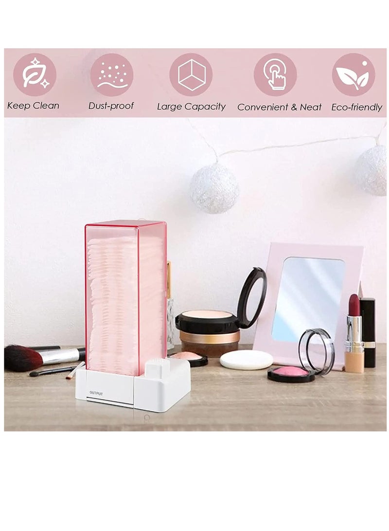 Automatic Cotton Pad Dispenser, Square Press Out Cosmetic Cotton Pad Holder and Organizer, Lint-Free Nail Wipes with Dispenser, Vanity Makeup Organizer (Pink)