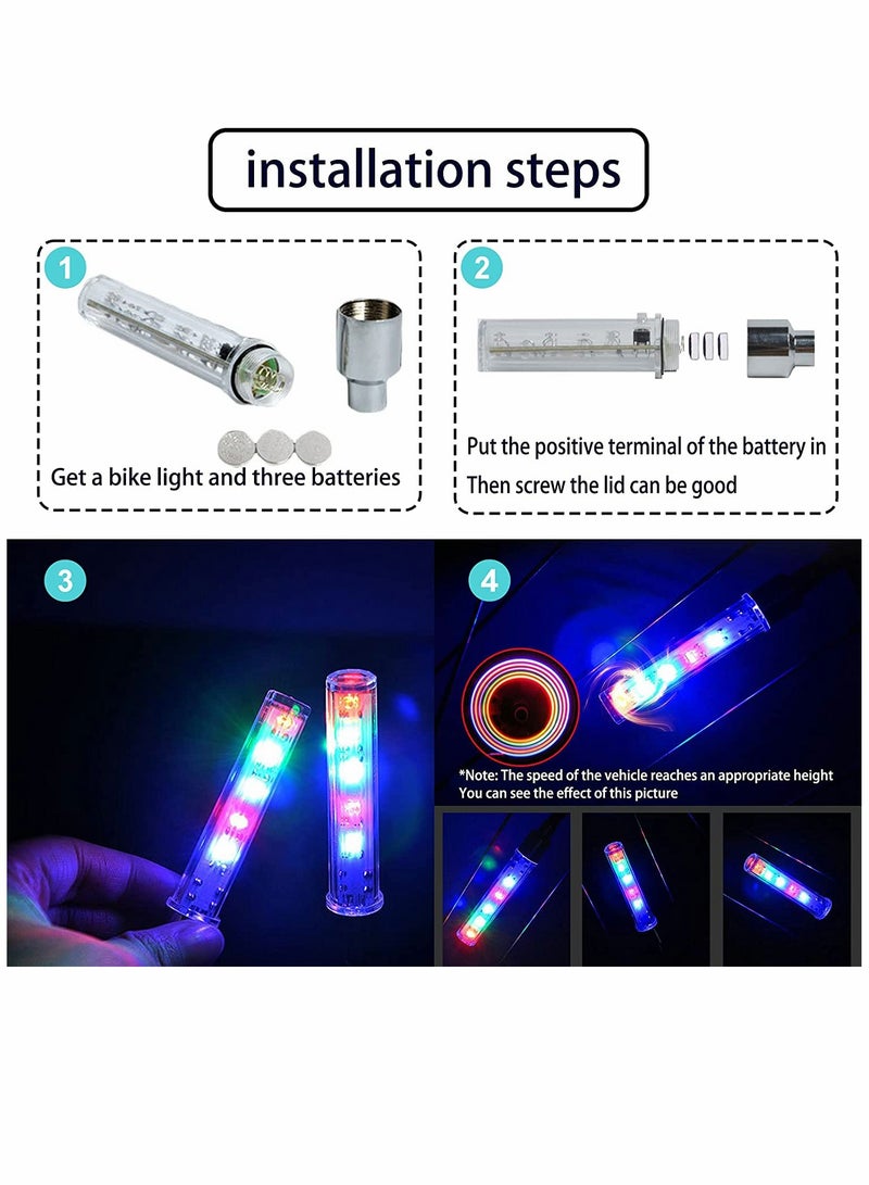 Bike Wheel Lights, Bike Tire Valve Lights, Waterproof Bicycle Wheels Lights, Safety with Batteries, for Motorcycle Bicycle to Ride at Night, 8 Pieces