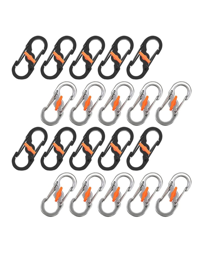 Carabiner Clip, 20 PCS Mini Stainless Steel Carabiner, S Shape Keychain Hook Clip with Lock, Anti-Theft Buckle for Small Backpacks Keys or Dog Tags for Home Outdoor Hiking Fishing Camping Travel