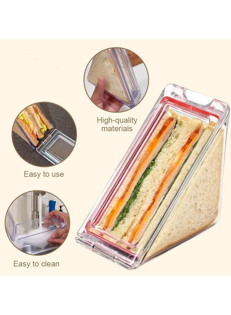 Sandwich Container Triangle, Triangle Sandwich Container Reusable, Portable and Acrylic Clear Sandwich Boxes, Washable Sandwich Box, Lunch Wedge Boxes with Lids, Sandwich Bento Box ( 2pcs )