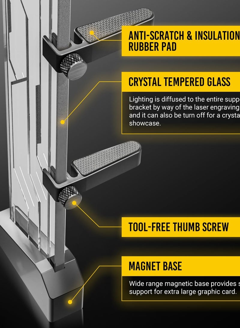 RGB GPU Support Bracket, Graphics Card Holder, Tempered Glass, Addressable RGB 5V 3PIN RGB Connector, Transparent Universal GPU Bracket, Multiple Orientations Connector, Infinity Mirror Design