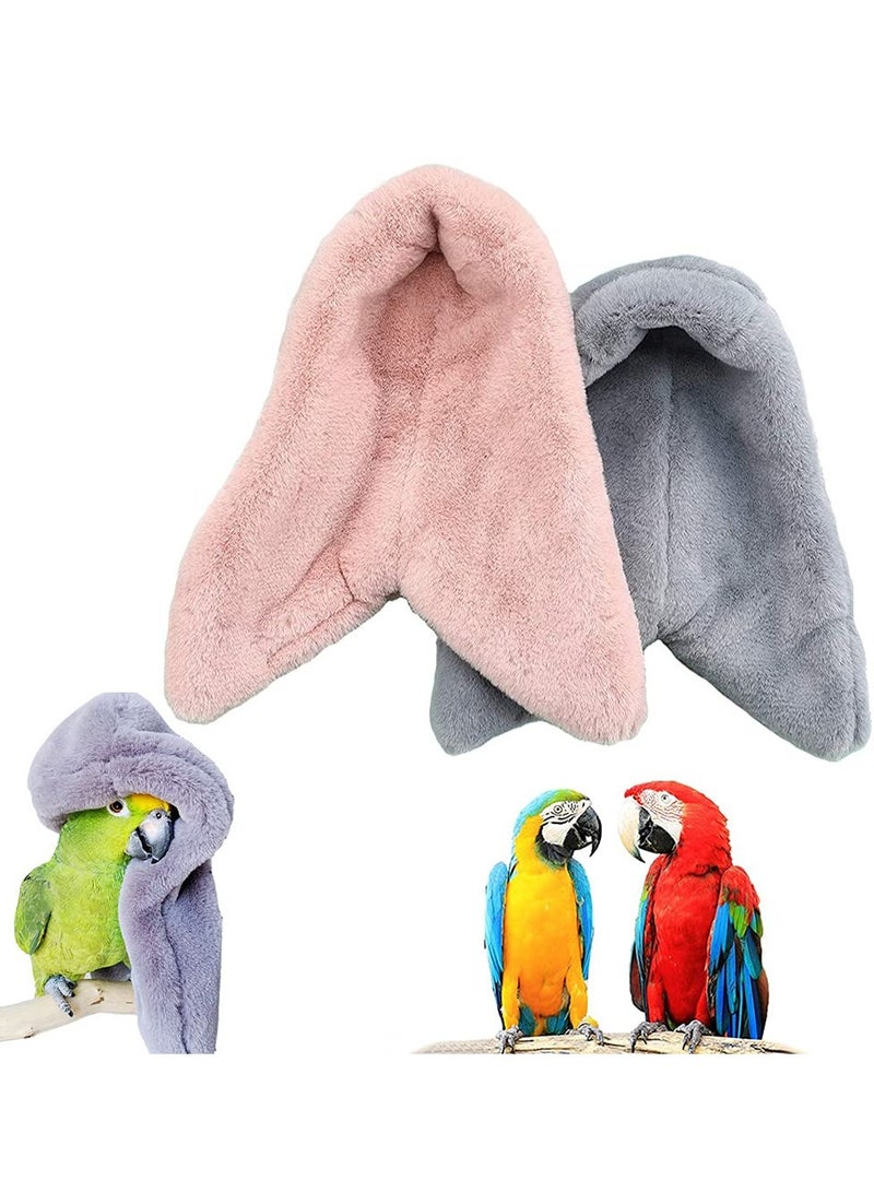 Plush Bird Tent, Parrot Toy, Comfortable Corner Hanging Warm Blanket Bird Nest Bird Bed, Bird Cage Hammock Warm Nest for Parrot Lovebirds Small and Medium Birds (2pcs, Gray Pink)