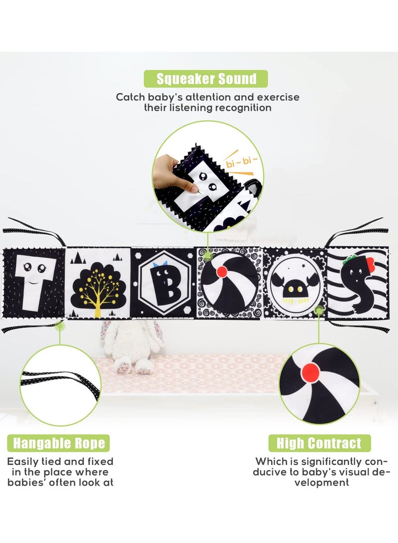 Baby Early Education Cloth Book, Black and White High-Contrast Baby Sensory Toys 0-6 Months Boy / Girl's Torn Three-dimensional Book Bed Surround Sound Cloth Book