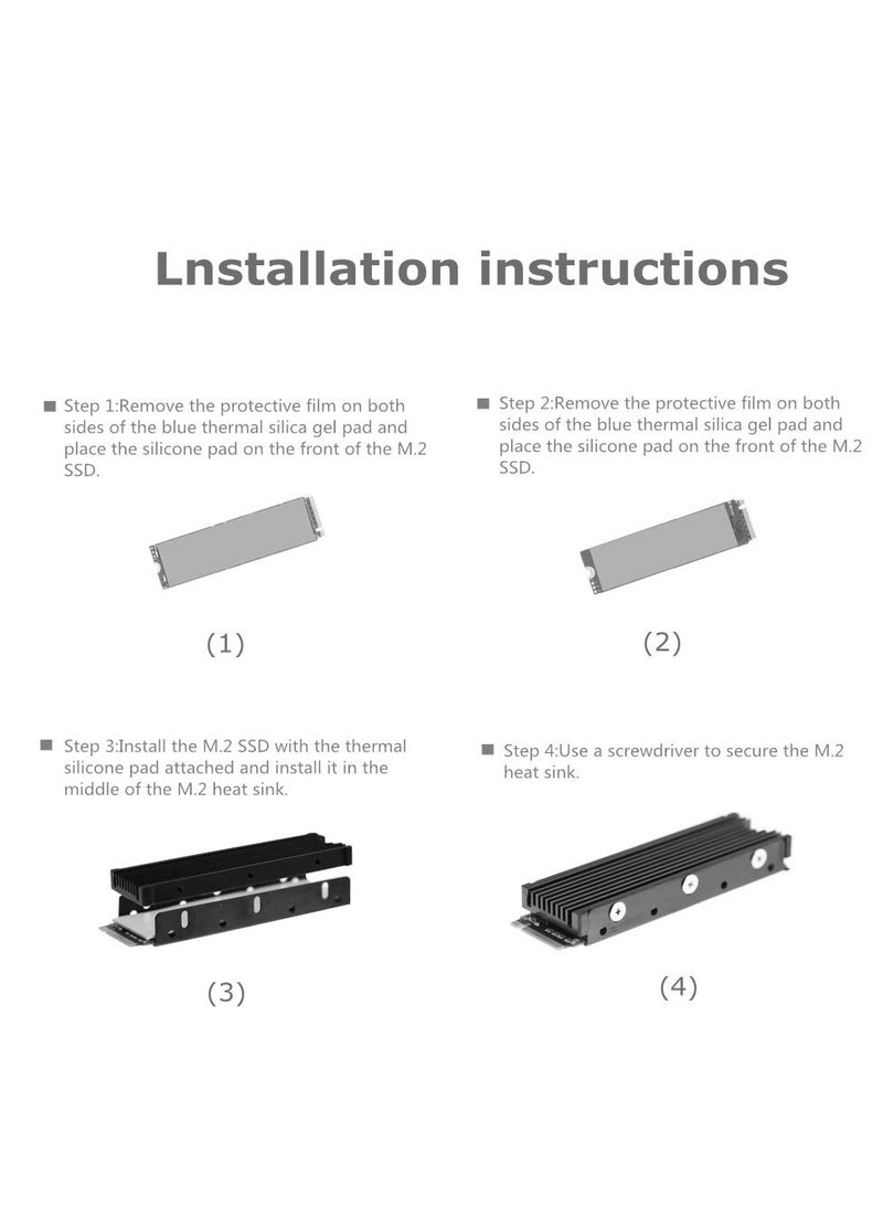 M.2 Heatsink NVME 2280 SSD Heat Sink Support Single Double Sided M2 SSD Cooling with Thermal Silicone Pads Cooler for Computer PC PS5 PCIE NVME or NGFF SATA M.2 SSD Installation