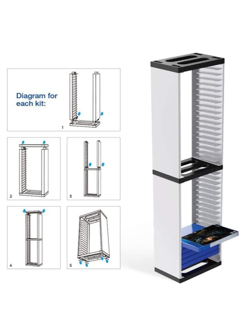 Cd Shelf Game Storage Tower Holder 36 Tier Shelving Game Disk Rack and Controller Organizer Compatible for Ps5 Ps4 for Home Office