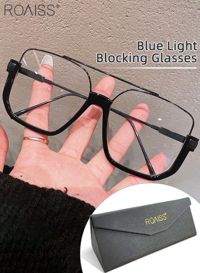 Blue Light Blocking Glasses Blue Light Filter Computer Reading Gaming TV Phones Square Eyeglasses Oversize Anti Eyestrain Headache Eyewear for Men Women Black 54mm