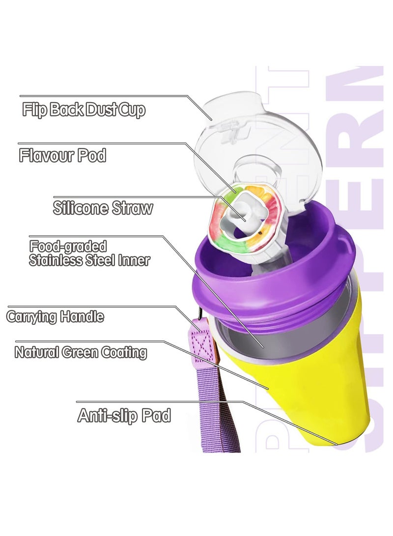 Air Flavoured Water Bottle with Straw & 5 Scent Flavoured Pods, 450ML Vacuum Insulated Metal Drinking Bottle BPA Free & Leakproof, Fruity Extract Ring 0 Sugar 0 Calorie