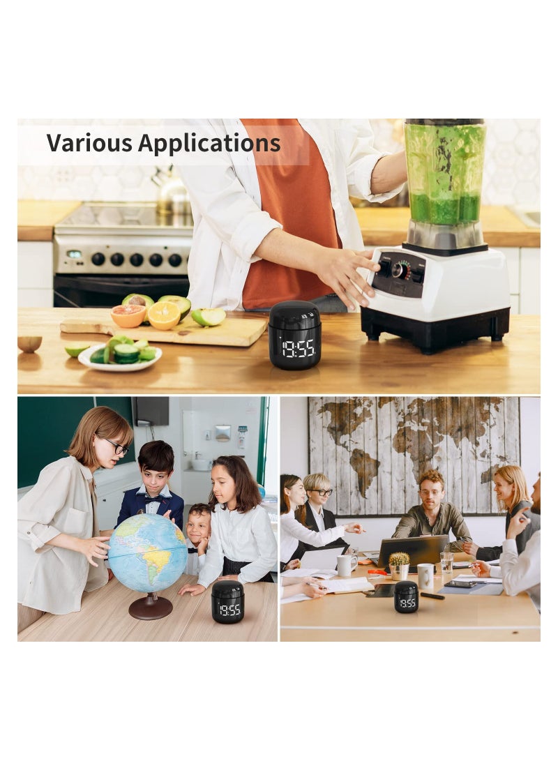 SYOSI Digital Timer, Rotary Countup Timer with Large LED Display Volume Adjustment, Timer for Cooking, Classroom Time for Kids and Teachers. (Black)