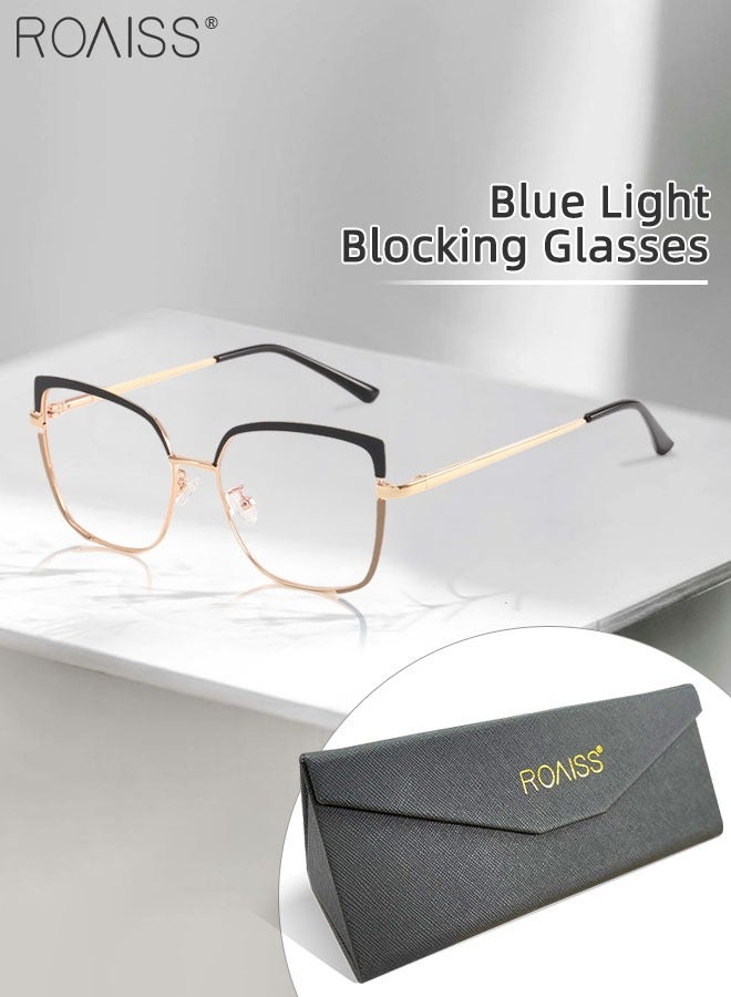 Women's Blue Light Blocking Glasses Blue Light Filter Computer Reading Gaming TV Phones Square Eyeglasses Fashion Anti Eyestrain Headache Eyewear Black Gold 53mm