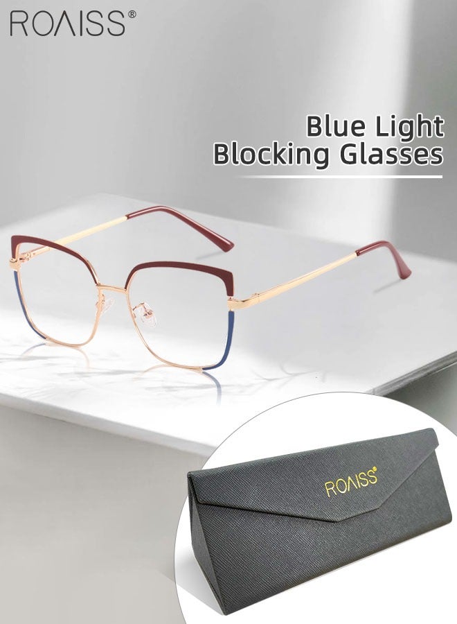 Women's Blue Light Blocking Glasses Blue Light Filter Computer Reading Gaming TV Phones Square Eyeglasses Fashion Anti Eyestrain Headache Eyewear Brown Gold 53mm