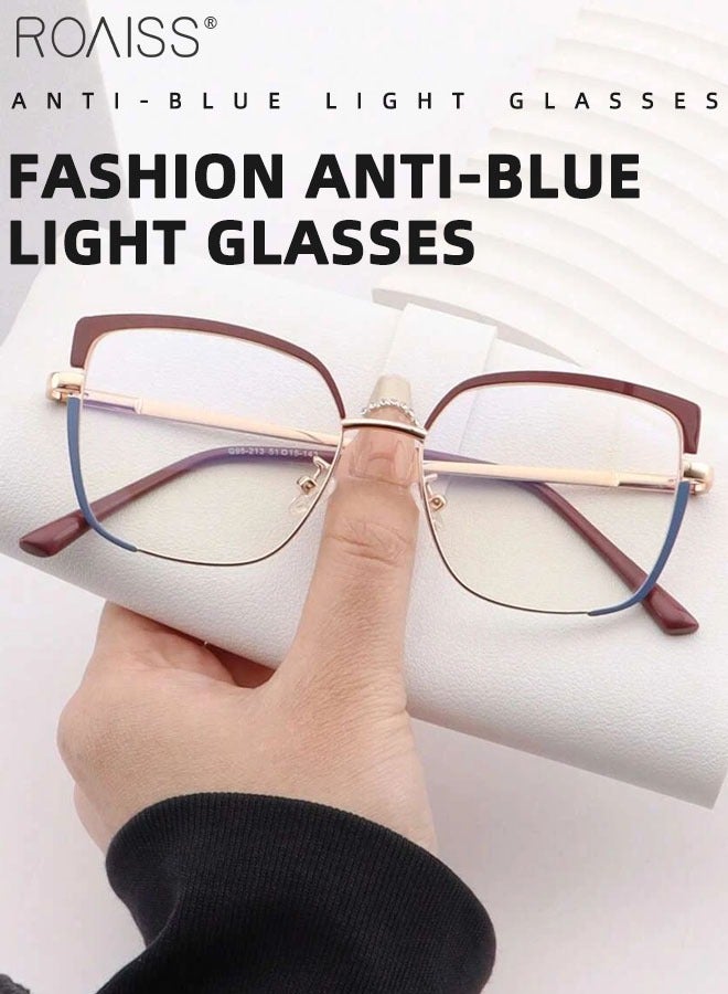 Women's Blue Light Blocking Glasses Blue Light Filter Computer Reading Gaming TV Phones Square Eyeglasses Fashion Anti Eyestrain Headache Eyewear Brown Gold 53mm