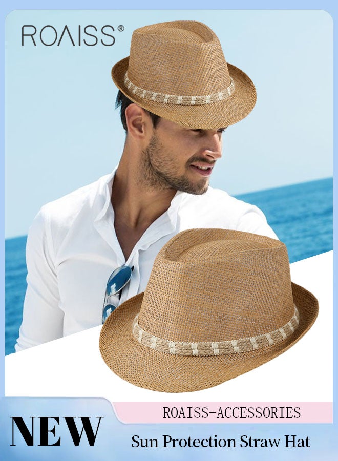 Men's Sun Protection Straw Hat, Summer Beach Hat Holiday Sun Cap Comfortable and Breathable Sun Protection Woven Hat Fashion Accessories